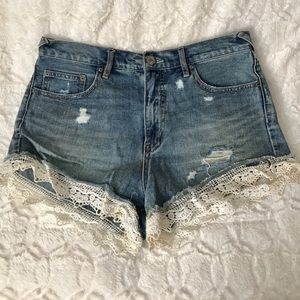 Free People High Waisted Denim Shorts with Lace